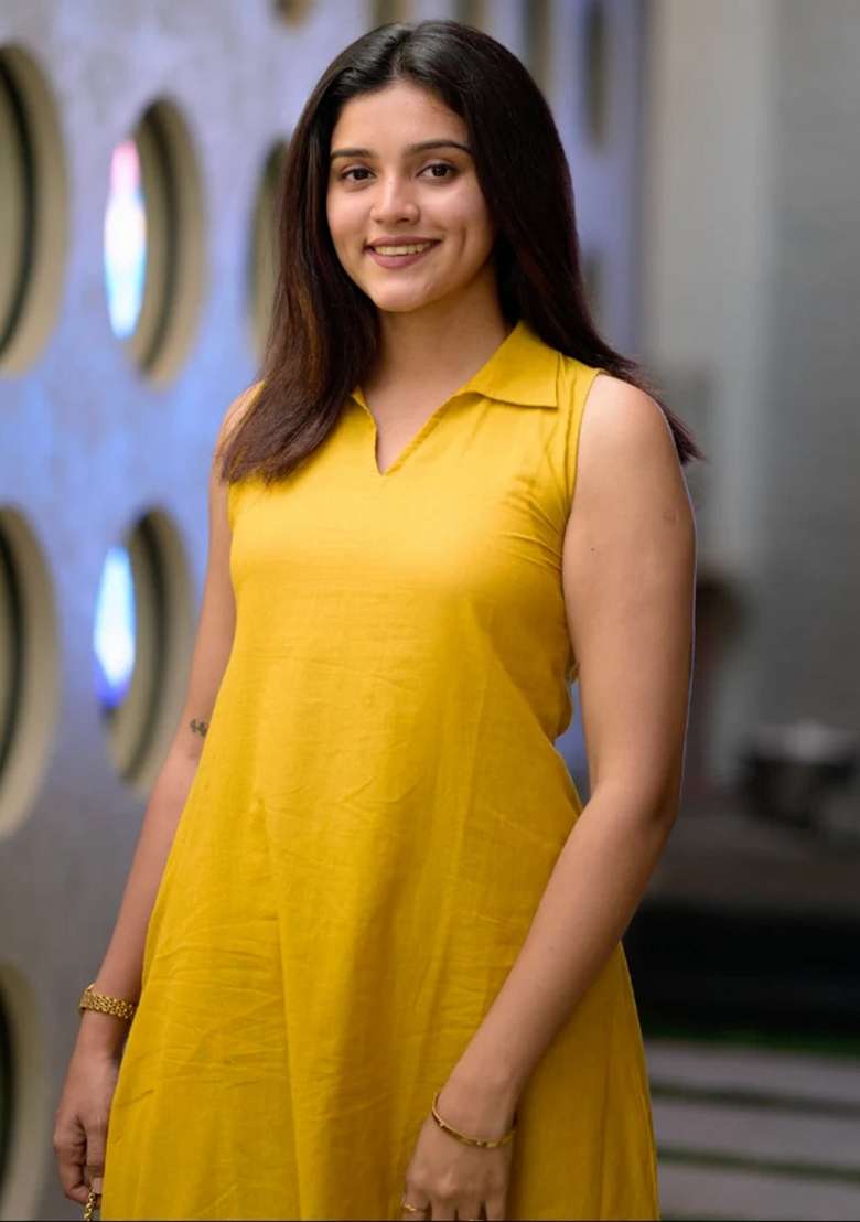 Mustard Plain Cotton Kurta Set - Indya