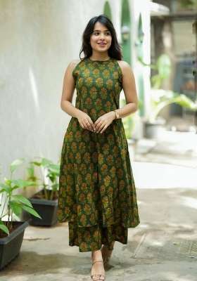 Green Printed Cotton Kurta Set