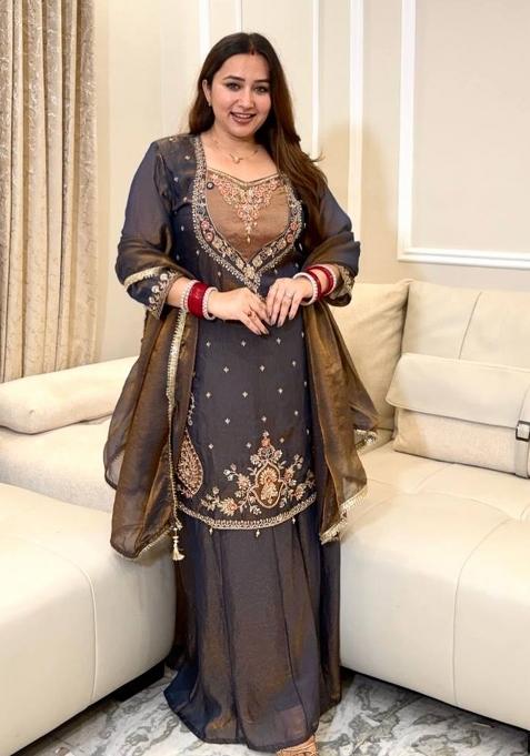 Deep Chocolate Brown Embroidery Silk Kurta Set