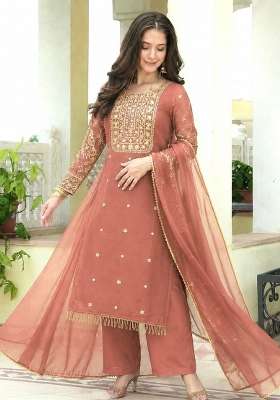 Peach Embroidery Roman Kurta Set