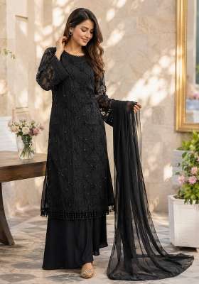 Black Embroidery Georgette Palazzo Set