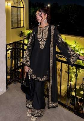 Black Embroidery Crepe Palazzo Set