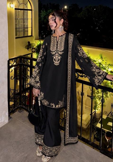 Black Embroidery Crepe Palazzo Set