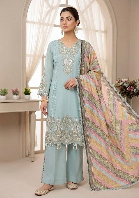 Powder Blue Embroidery Georgette Kurta Set