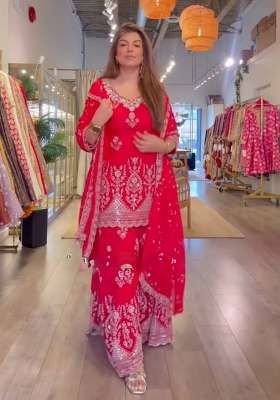 Red Embroidery Georgette Salwar Suit Set