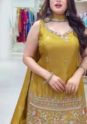 Yellow Embroidery Silk Salwar Suit Set