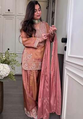 Pink Embroidery Silk Salwar Suit Set