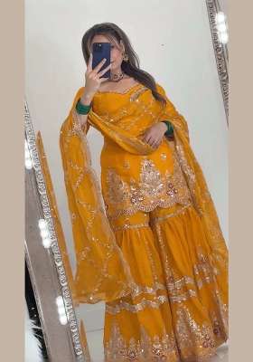 Yellow Embroidery Fendi Salwar Suit Set