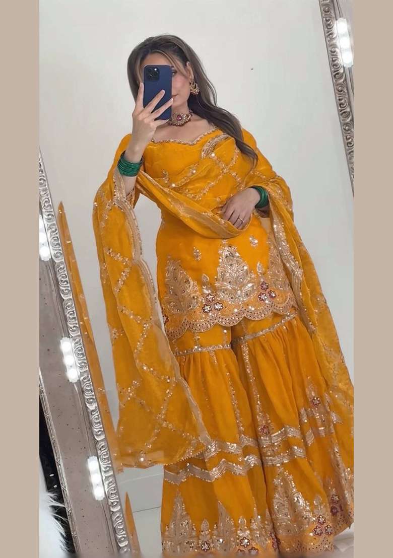 Yellow Embroidery Fendi Salwar Suit Set - Indya