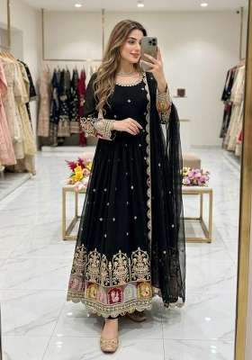 Black Embroidery Georgette Anarkali Gown Set