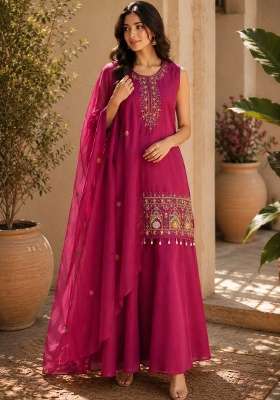 Pink Embroidery Chinon Salwar Suit Set