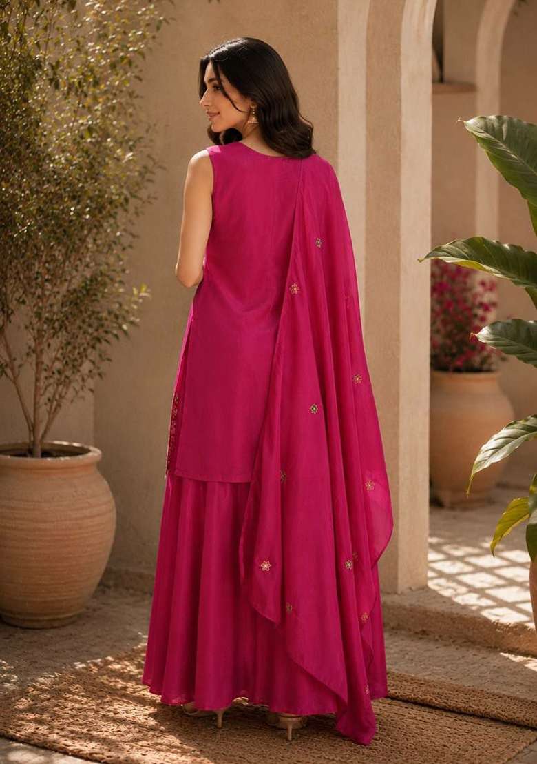 Pink Embroidery Chinon Salwar Suit Set - Indya