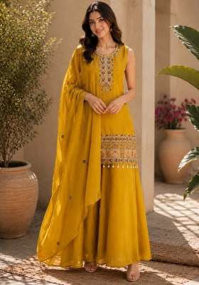 Yellow Embroidery Chinon Salwar Suit Set