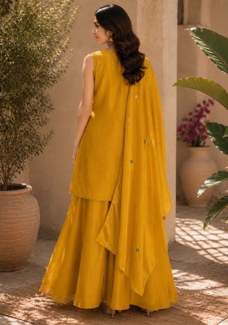 Yellow Embroidery Chinon Salwar Suit Set - Indya