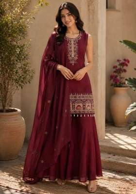 Maroon Embroidery Chinon Salwar Suit Set