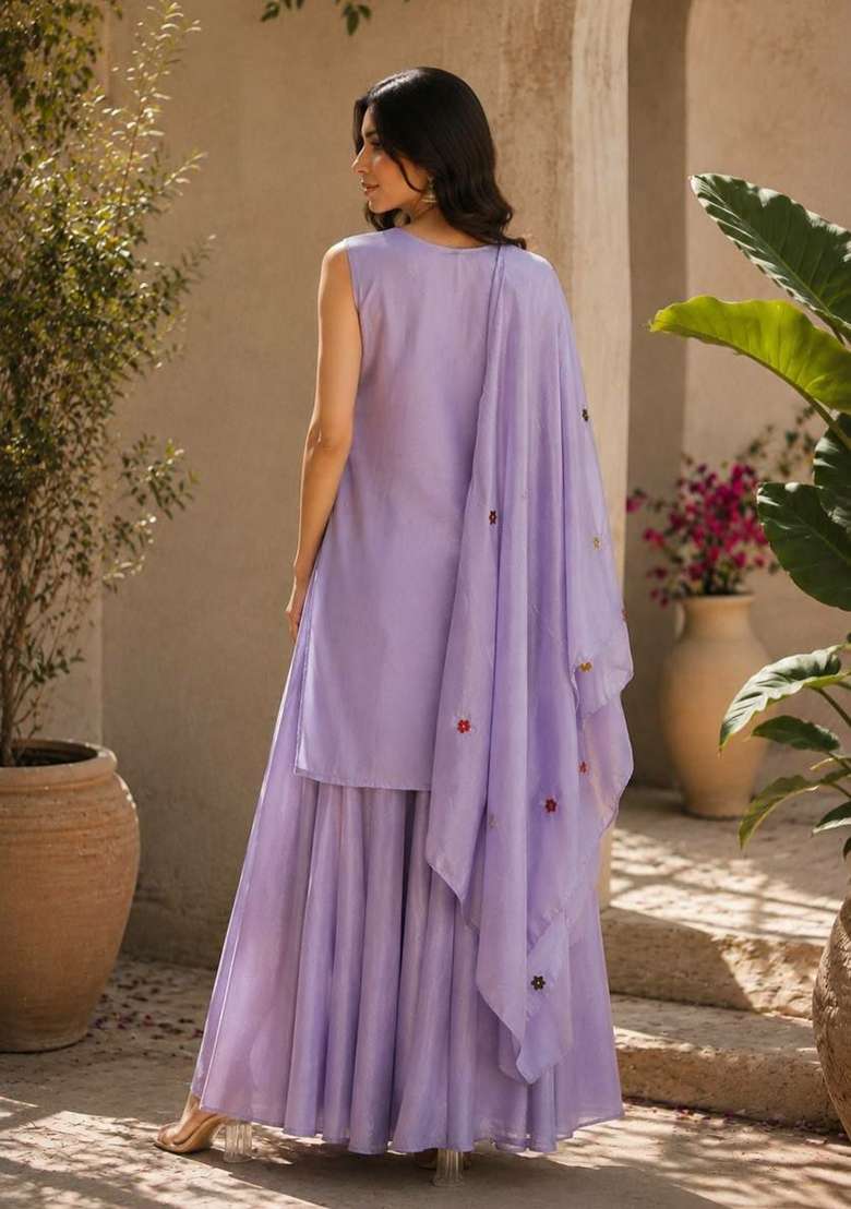 Purple Embroidery Chinon Salwar Suit Set - Indya