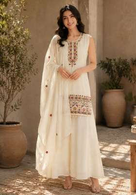 White Embroidery Chinon Salwar Suit Set