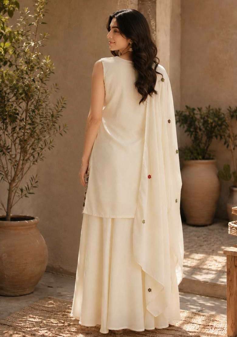 White Embroidery Chinon Salwar Suit Set - Indya