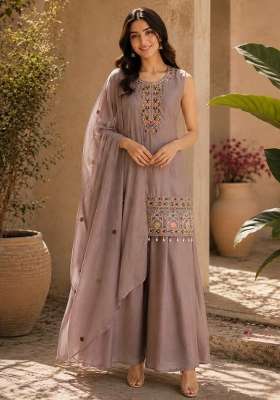 Light Brown Embroidery Chinon Salwar Suit Set