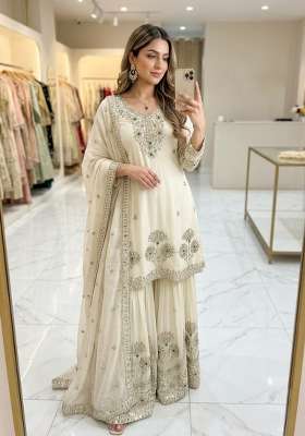 White Embroidery Silk Salwar Suit Set