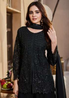 Black Embroidery Georgette Salwar Suit Set