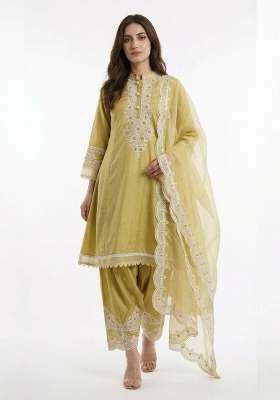 Yellow Embroidery Roman Salwar Suit Set