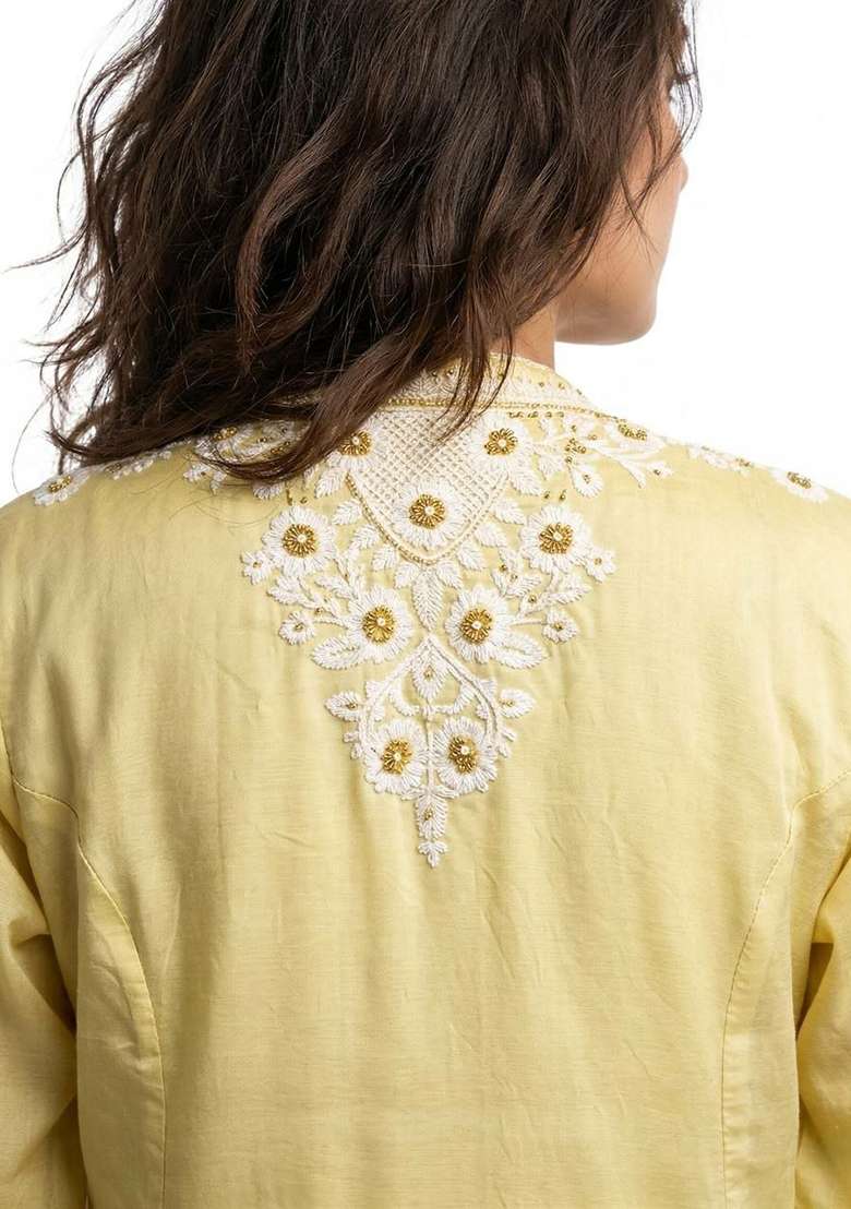 Yellow Embroidery Roman Salwar Suit Set - Indya