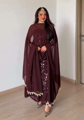 Maroon Thread Work Georgette Salwar Suit Set