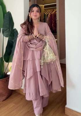Pink Embroidery Chanderi Salwar Suit Set