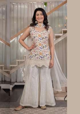 White Embroidery Fendi Salwar Suit Set