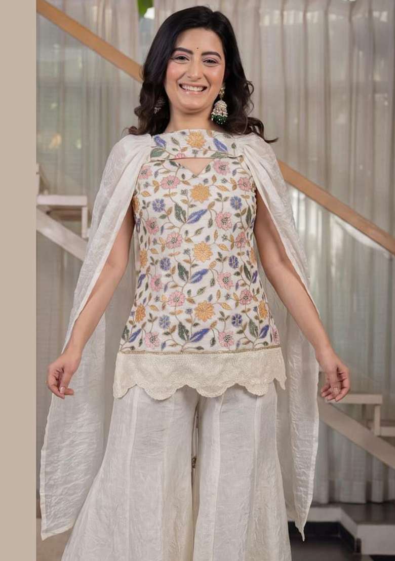 White Embroidery Fendi Salwar Suit Set - Indya