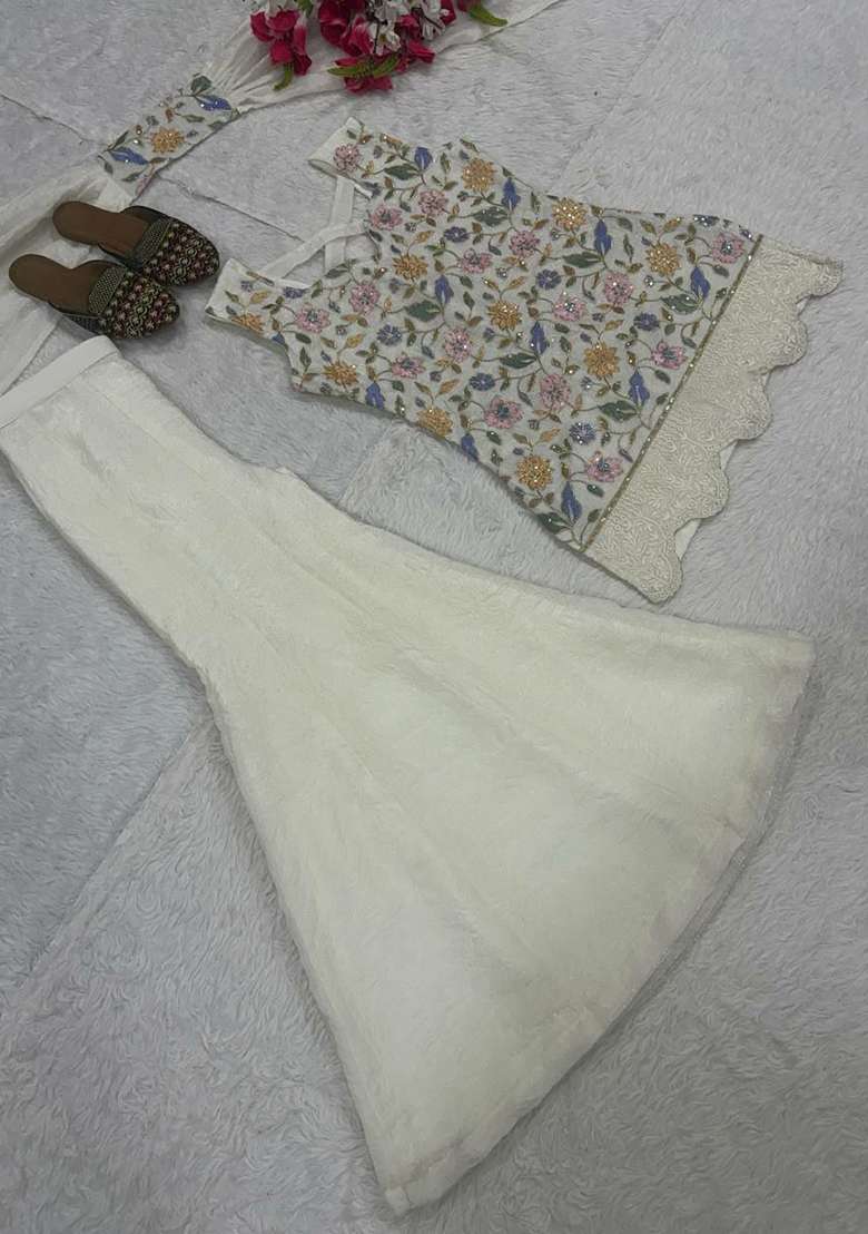 White Embroidery Fendi Salwar Suit Set - Indya