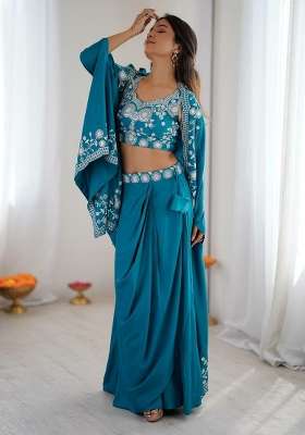 Blue Embroidery Crepe Salwar Suit Set