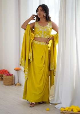 Yellow Embroidery Crepe Salwar Suit Set