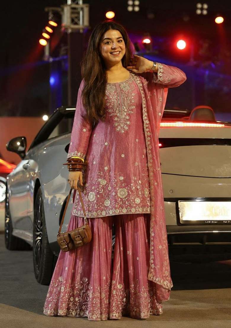 Pink Embroidery Silk Salwar Suit Set - Indya