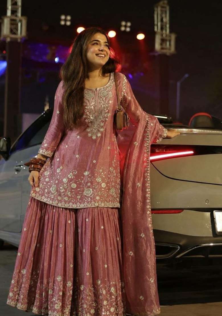 Pink Embroidery Silk Salwar Suit Set - Indya