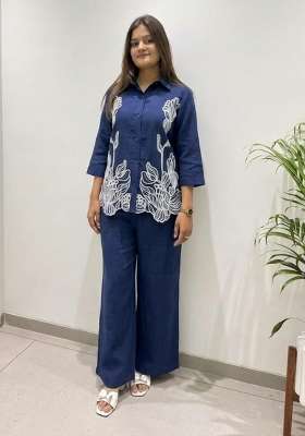Blue Embroidery Cotton Salwar Suit Set