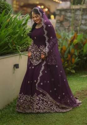 Purple Embroidery Georgette Salwar Suit Set