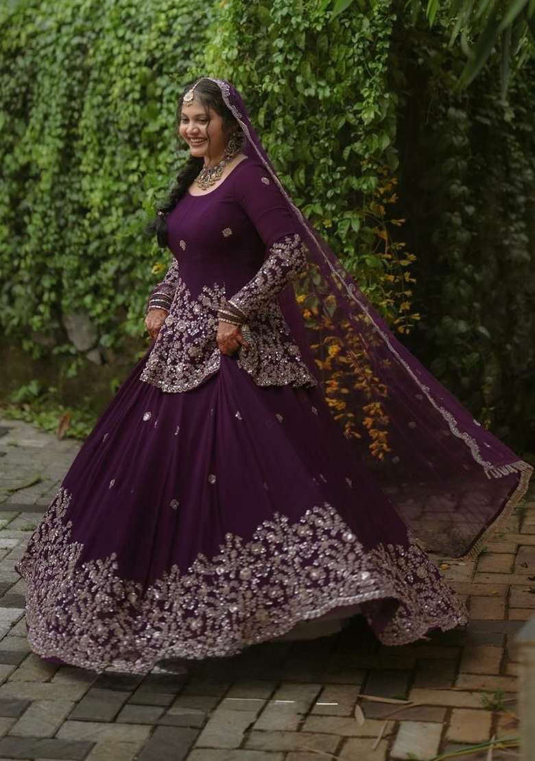 Purple Embroidery Georgette Salwar Suit Set - Indya