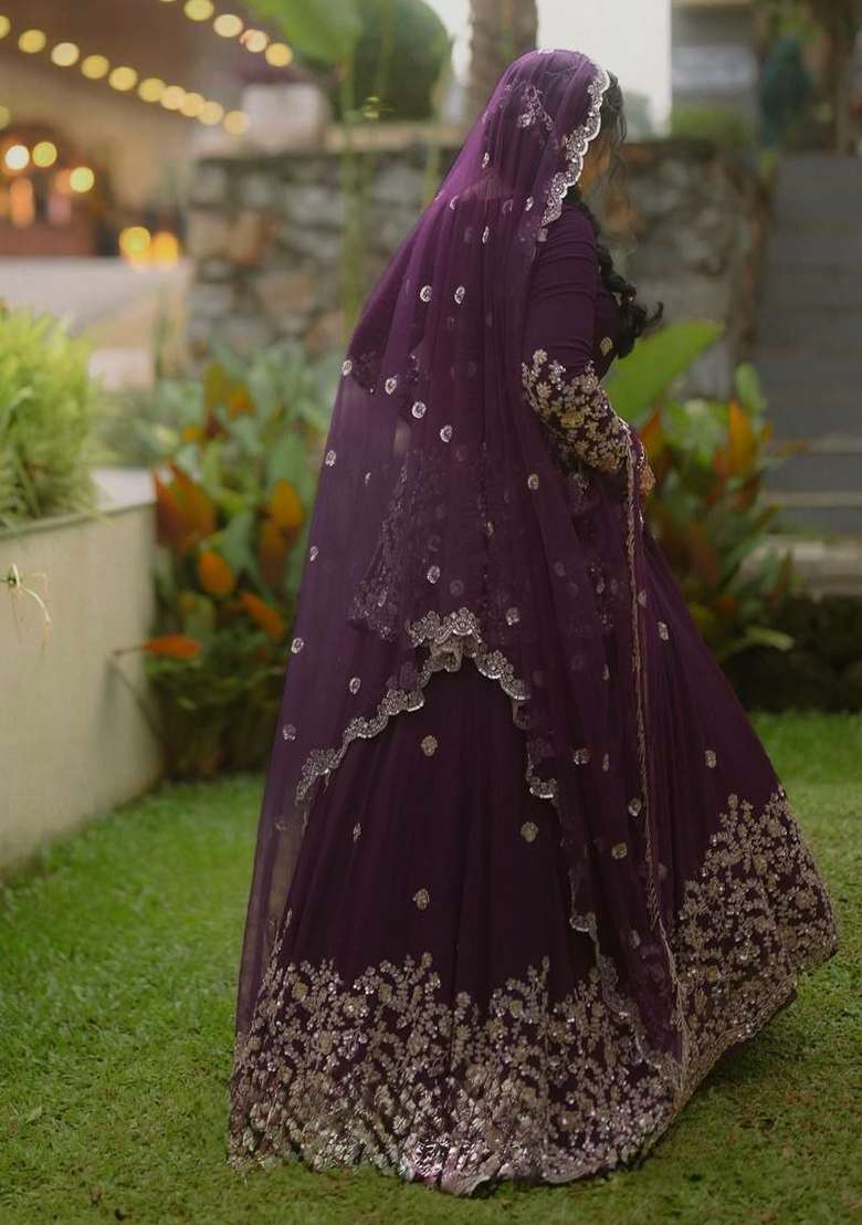 Purple Embroidery Georgette Salwar Suit Set - Indya