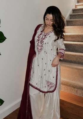 White Embroidery Silk Salwar Suit Set