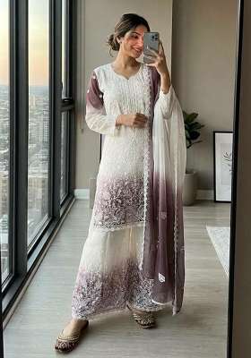 Purple Embroidery Georgette Salwar Suit Set