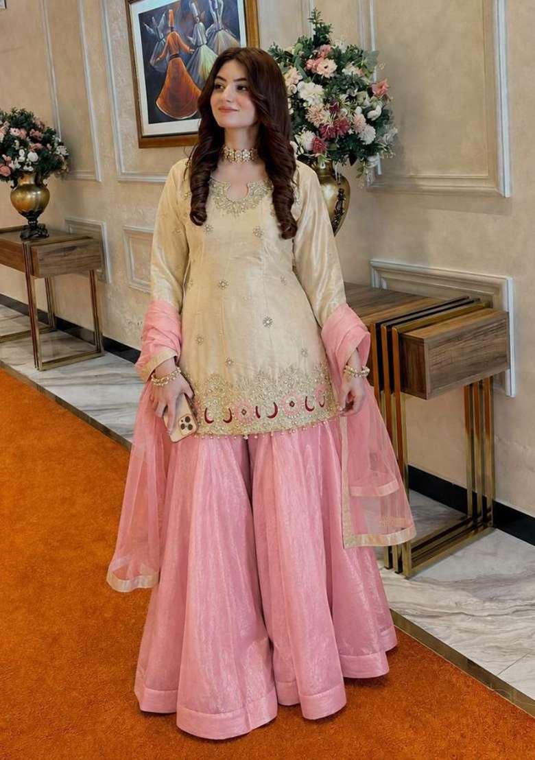 Pink Embroidery Silk Salwar Suit Set - Indya