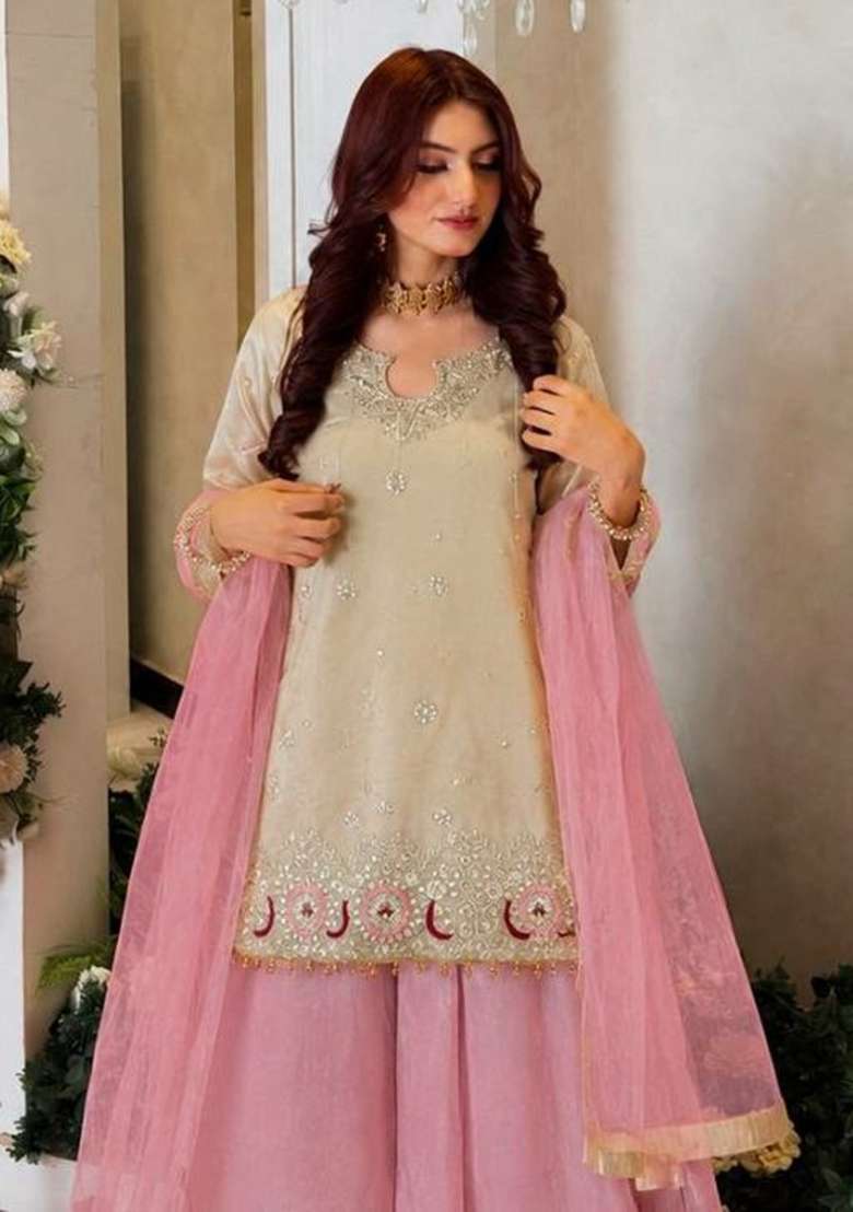 Pink Embroidery Silk Salwar Suit Set - Indya