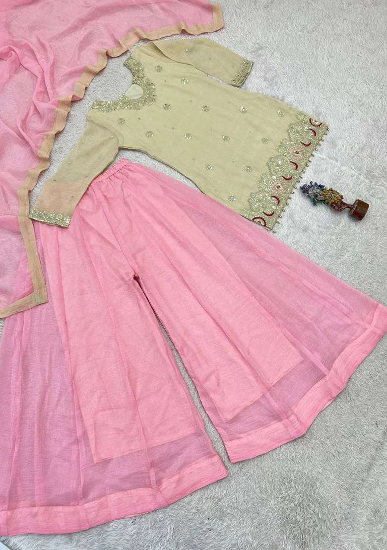 Pink Embroidery Silk Salwar Suit Set - Indya