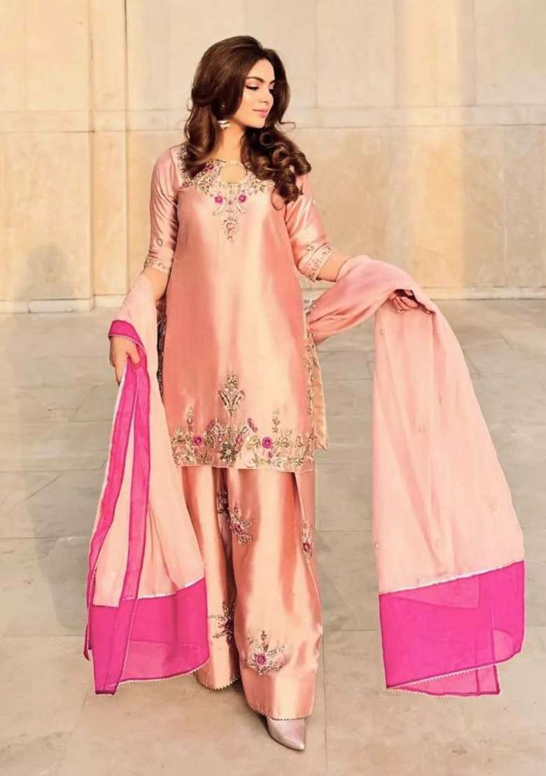 Pink Embroidery Silk Salwar Suit Set - Indya