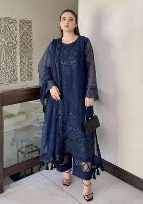 Blue Embroidery Organza Salwar Suit Set