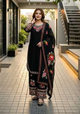 Black Embroidery Georgette Salwar Suit Set