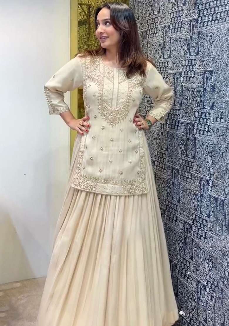 White Embroidery Silk Salwar Suit Set - Indya