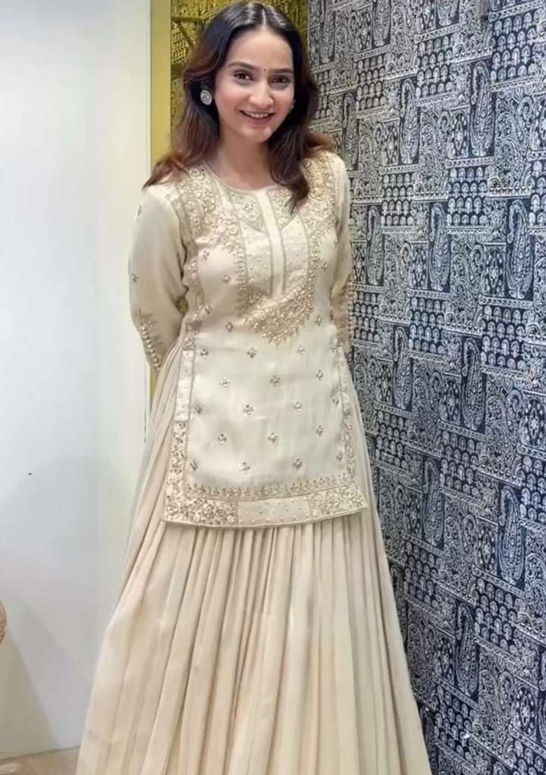 White Embroidery Silk Salwar Suit Set - Indya